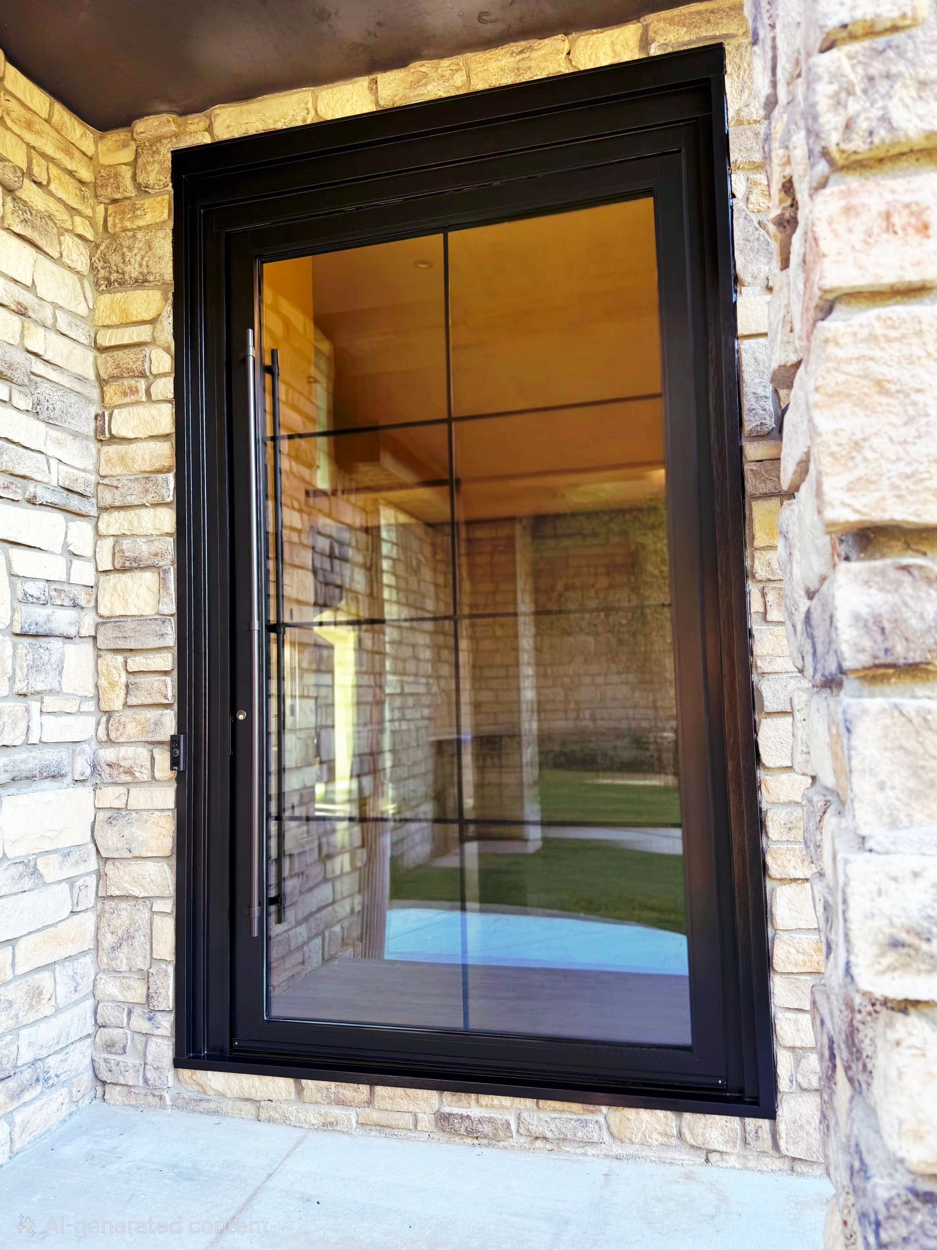 Modern black-framed glass door installation by All-Star Construction